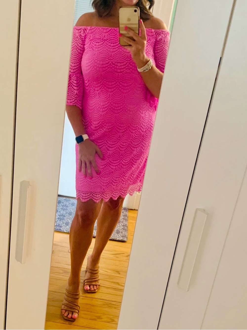 Lilly Pulitzer Pink Off-Shoulder Lace Midi Dress